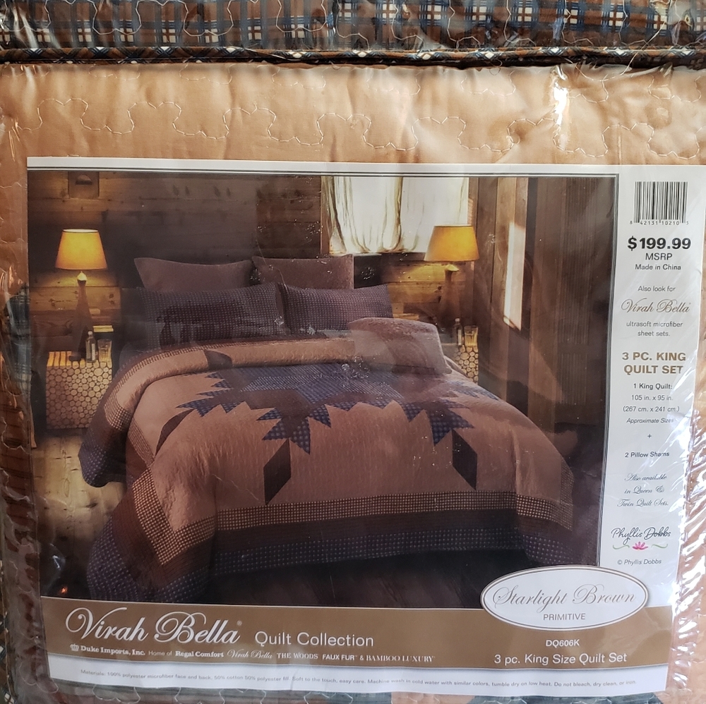 King Size 3 piece set, quilt with 2 pillow shams. Brand new. Never used.